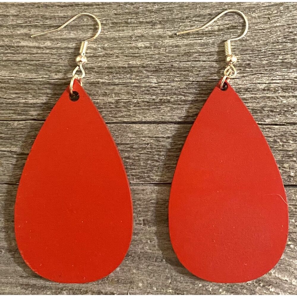 Wood Earrings - 2.125" x 1.24" Teardrop - Red - E001-53